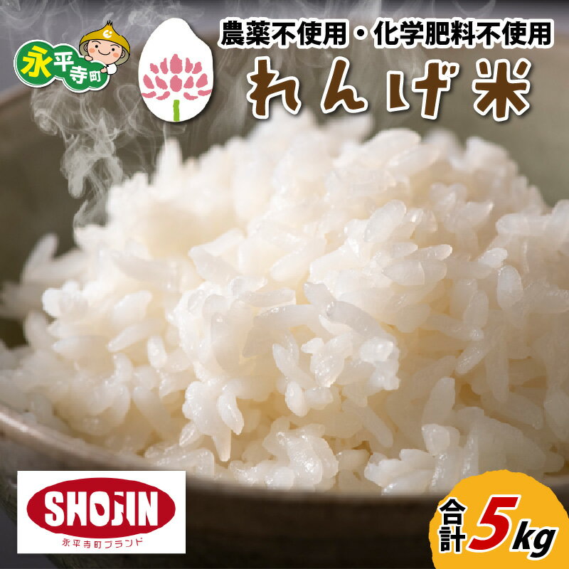 【ふるさと納税】令和7年産 農薬不使用・化学肥料不使用 永平寺町産 れんげ米 5kg / 無農薬 白米 精米 ご飯 ごはん お試し