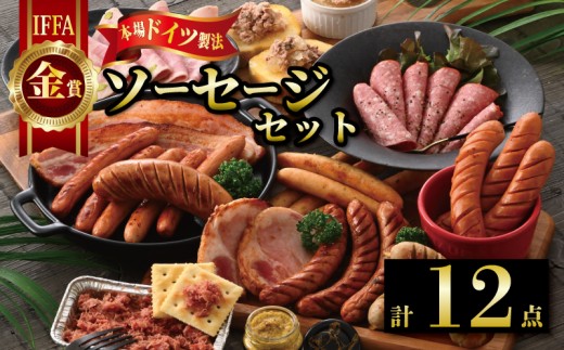 ソーセージ ベーコン 計 12点 詰め合わせ 金賞 IFFA 本場 ドイツ 粗びき プレーン 厚切り サラミ レバー ペースト 国産 豚肉 豚 能登豚 ソーセージセット そーせーじ 贈り物 贈答 贈答用 ギフト ブランド 冷蔵 時間指定 包装 ソーセージセットC  [B033]