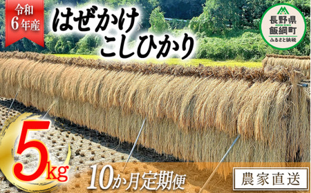 米 コシヒカリ 5kg × 10回 ( 10ヶ月 定期便 )   はぜかけ 増田ファーム 沖縄へは配送不可 【令和6年度収穫分】 2024年11月上旬から発送予定 長野県 飯綱町 [1819]