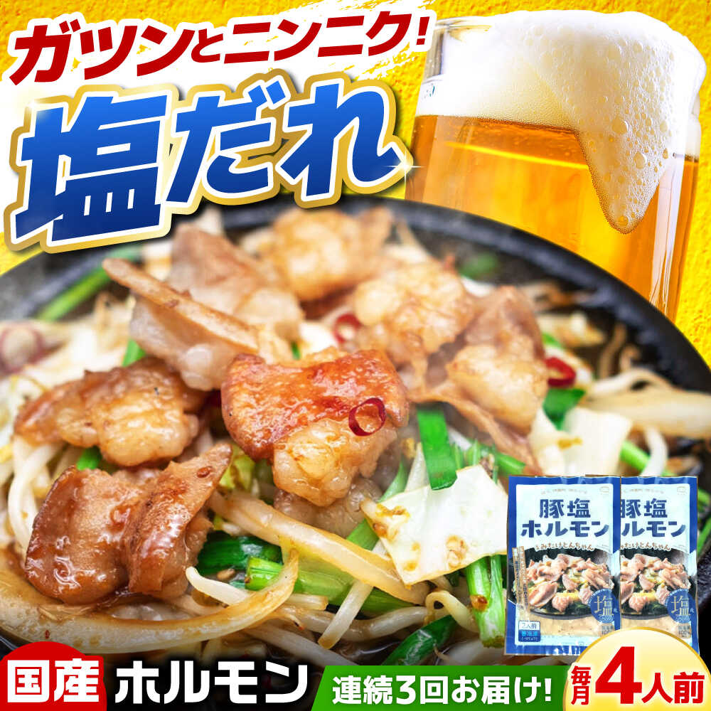 【ふるさと納税】【3回定期便】岐阜県産豚もつの鉄板焼き「元祖みたけとんちゃん」豚塩味（4人前） / モツ もつ 白もつ ホルモン / 御嵩町 / 藤よし[AVAA058]