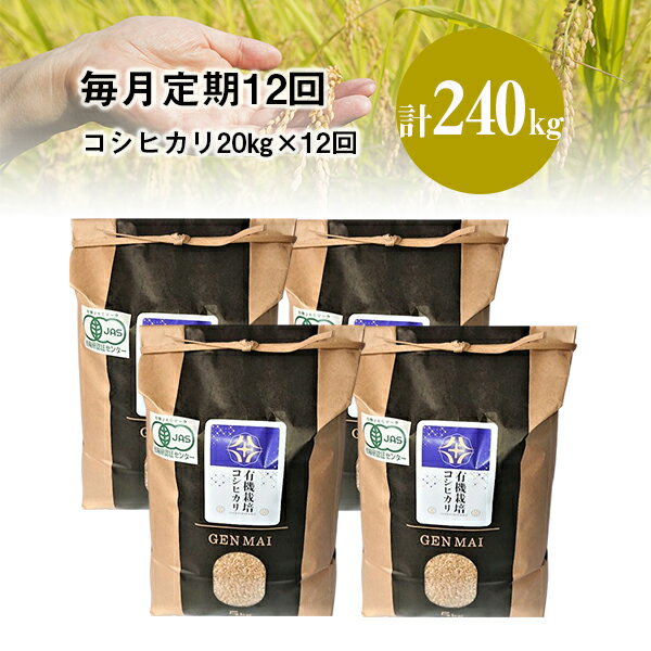 【ふるさと納税】《 新米先行予約 》定期便 12ヶ月 令和7年産 新米 有機栽培米 コシヒカリ 20kg (5kg×4) 選べる 玄米 精米 お米 ご飯 米 岩手県 一関市