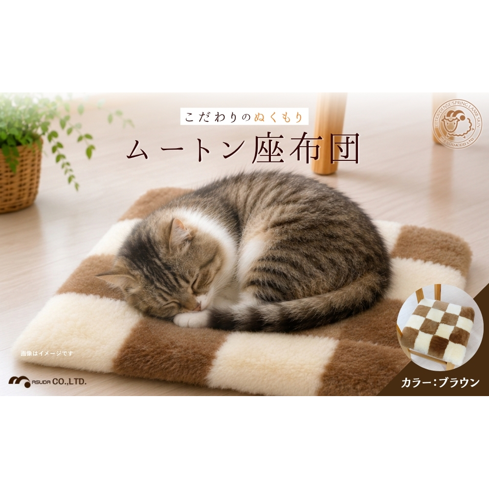 奈良 (株)マスダ製 ムートン座布団 チェック柄 ブラウン 40cm×40cm／ ムートン 羊毛皮 羊毛 スプリングラム 100％使用 座布団 ラグ インテリア オールシーズン 通年 贈り物 プレゼント 誕生日 記念日 株式会社マスダ 奈良県 宇陀市 ふるさと納税 | ムートン 座布団  ムートン 座布団  ムートン 座布団 