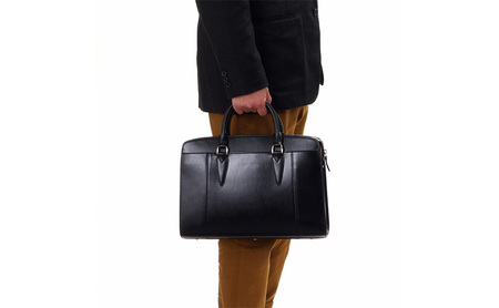 ビジネスバッグ A4 ブラスコット 黒 革 革製品 レザー 牛革 ギフト プレゼント おしゃれ  シンプル ファッション かばん カバン 鞄 北海道 赤平 ＜名入れ無＞