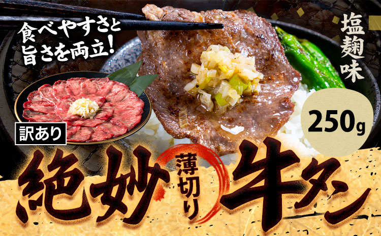 牛タン 牛肉 塩麹 250g《30日以内に出荷予定(土日祝除く)》熊本県 御船町 牛肉 タン たん 牛タン 焼肉 お試し 小分け 牛 牛たん タン中 タン元 牛タン---mifune_lcl_210_