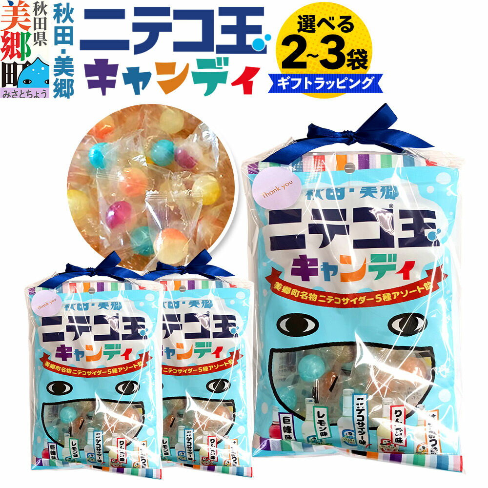 【ふるさと納税】ニテコ玉キャンディ 5種アソート【選べる内容量 2袋・3袋】あきた美郷づくり ギフト 秋田県 美郷町 お菓子 [飴 アメ あめ 秋田 美郷町 巨峰味 レモン味 ニテコサイダー味 りんご味 はちみつ味 お土産 ギフト]