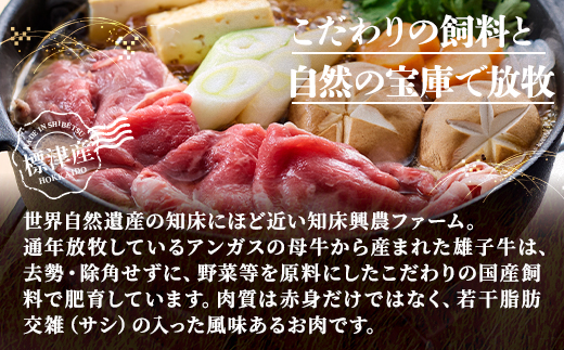 知床興農 牛しゃぶしゃぶ・すき焼き用　【放牧牛・グラスフェッドビーフ】　400g　牛肉 赤身 冷凍【配送不可地域：離島】