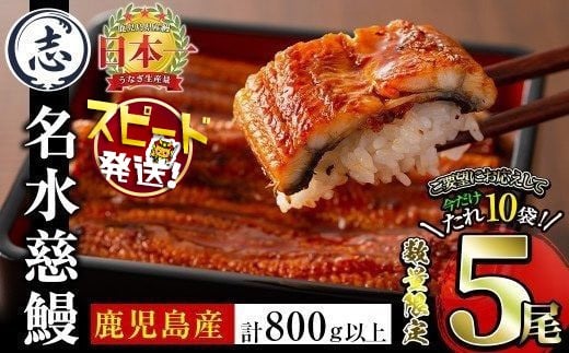 【数量限定】国産うなぎ蒲焼名水慈鰻5尾（合計800ｇ以上） うなぎ 鰻 ウナギ 5尾 国産 蒲焼 かばやき 冷凍 真空 真空パック 無頭 うな重 ひつまぶし タレ 山椒 c0-124