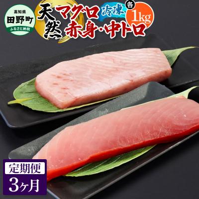 ふるさと納税 田野町 【四国一小さなまち】天然マグロ(赤身・中トロ 各1kg)★冷凍★3ヶ月定期便