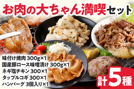 肉 お肉の大ちゃん満喫セット 5種 味付け焼肉・豚ロース味噌漬け・ハンバーグ・ネギ塩チキン・タップルコギ 詰め合わせ 食べ比べ