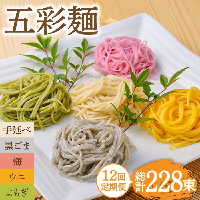 【12回定期便】五彩麺 セット（19束）/ そうめん 素麺 黒ごま 梅 うに よもぎ / 麺 乾麺 食べ比べ 詰め合わせ カラフル / 南島原市 / のうち製麺 [SAF032]