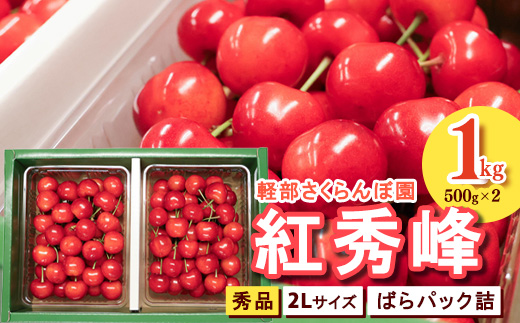 先行予約 山形県産 さくらんぼ 紅秀峰 2L 秀品 1kg （ばらパック詰 ) 500g×2パック 令和8年産【2026年6月中旬頃～7月上旬頃発送予定】※配送不可 沖縄・離島　040-A-KB004
