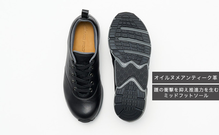 MIDFOOT ( ミッドフッド ) 婦人靴 レザースニーカー MF002JL ( ブラック ) 4E　【 ファッション 靴 シューズ スニーカー レディース 】 【 お洒落 レザーシューズ オイルレザー 快適 履き心地 】  BN003 25.0cm