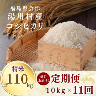 ふるさと納税 湯川村 【発送月固定定期便】湯川村産コシヒカリ精米10kg(R8.10月-12月・R9.1月-8月)全11回