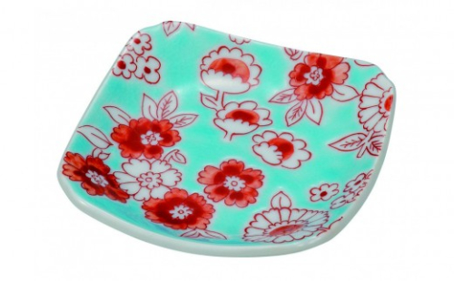 九谷焼　3号皿・フラワーシャワー水色 5枚セット a01 民芸品 工芸品 焼き物 色鮮や 食器