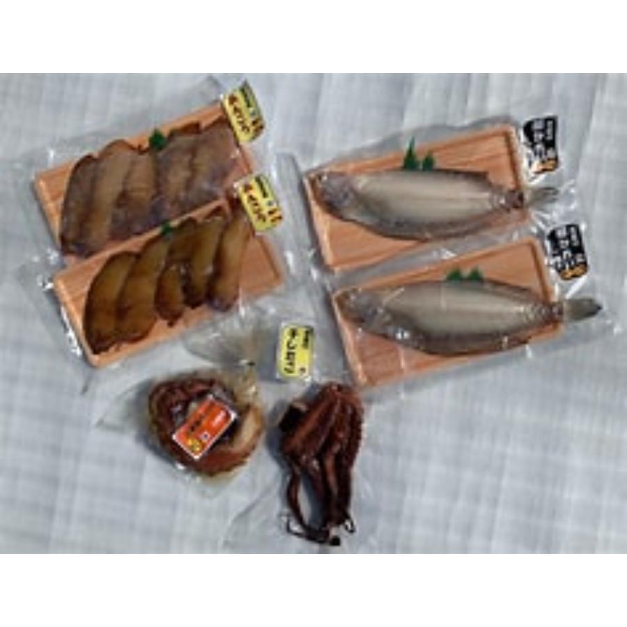 ＜魚富＞タコの味噌漬けと干しタコと柳カレイ・アンコウ一夜干しのセット