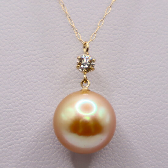 【ふるさと納税】1941 K18 南洋ナチュラルゴールデン真珠　11.0mmup　ダイヤモンド0.15ct　ペンダントネックレス
