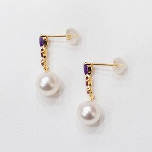 S085-499_あこや真珠 天草 ピアス 半貴石 7.5-8mm ホワイトピンク 真珠