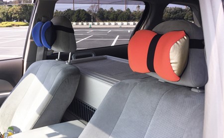車・旅行用負担軽減枕 首をやさしく包み込む 浜松産ネックピロー「ネックラック」2個セット 雑貨 日用品 車用疲労軽減枕  （OR×NY)＆(DGR×BK）