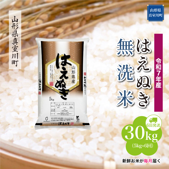 ＜令和7年産米＞ はえぬき 【無洗米】30kg定期便 (5kg×6回)　配送時期指定できます！ 山形県真室川町