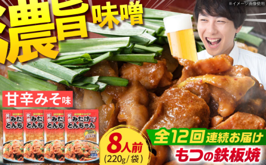 【12回定期便】岐阜県産豚もつの鉄板焼き「元祖みたけとんちゃん」甘辛みそ味（8人前） / モツ もつ 白もつ ホルモン / 御嵩町 / 藤よし [AVAA023]