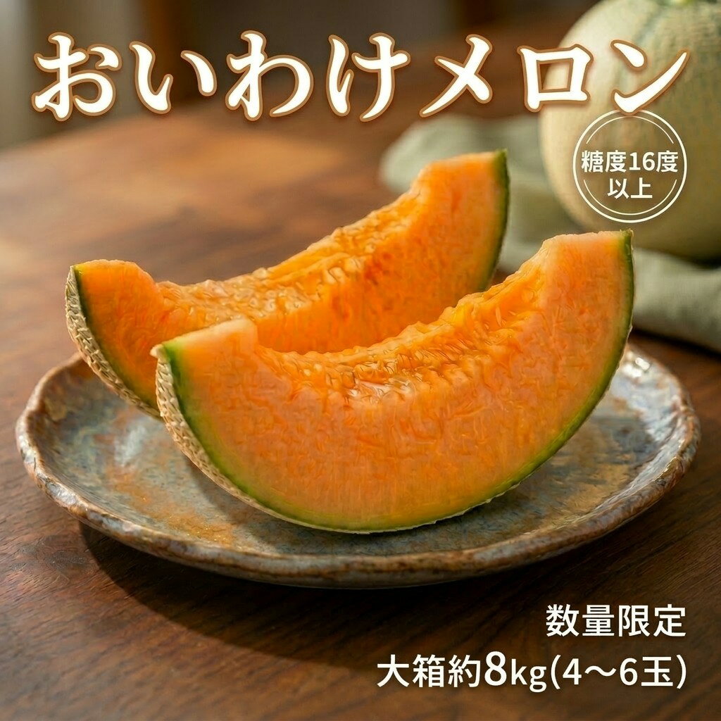 【ふるさと納税】＜数量限定＞おいわけメロンパック 糖度16度以上 大箱約8kg(4〜6玉) メロン めろん 赤肉 赤肉メロン おいわけメロン 追分 数量限定 北海道 果物 フルーツ デザート