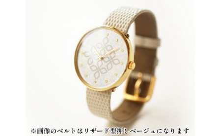 すみだ北斎美術館オリジナル 北斎 新形小紋帳 わちがひの四ツはなびし 腕時計ユニセックス ゴールド 白