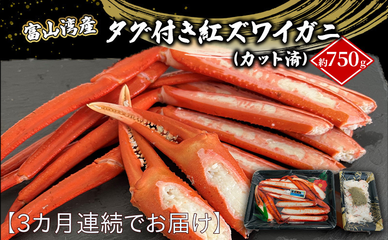 【3か月連続でお届け】厳選 富山湾産 タグ付き紅ズワイガニ約750ｇ（カット済）富山県黒部市/贈答 自分にご褒美 漁師直販 恵比須丸 定期便