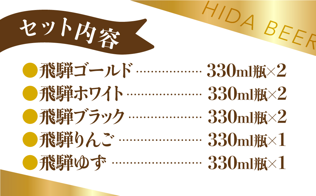 地ビール飛騨　バラエティーセット　5種8本 黒ビール ライトエール ダークラガー 無濾過・非加熱 クラフトビール エール ラガー フルーツビール フルーツ発泡酒 地ビール 麦酒 お酒 高山酒類卸  T