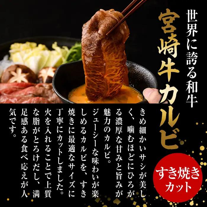 宮崎牛 カルビカット すき焼き (計1kg・500g×2) すき焼き お肉 牛肉 黒毛和牛 宮崎牛 ブランド和牛 冷凍 国産 宮崎県産 カルビ バラ 【YM-36】【YAMATO株式会社】