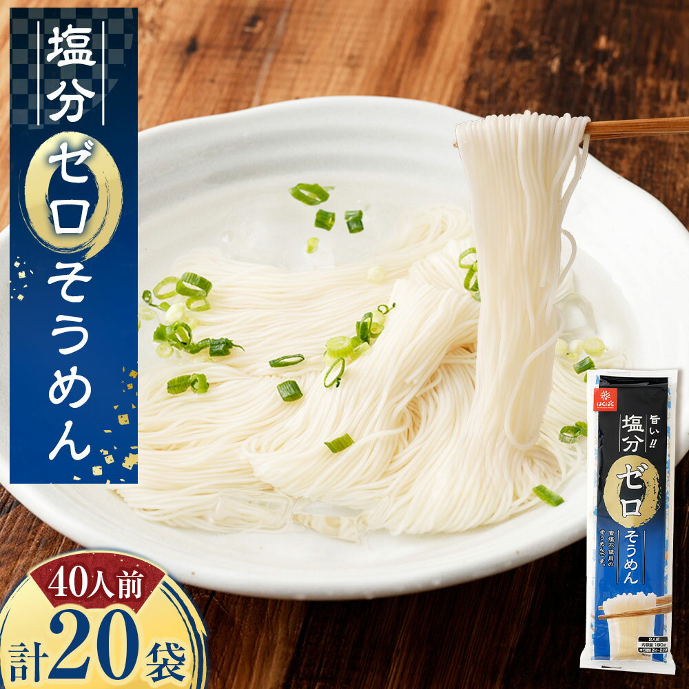 【ふるさと納税】塩分ゼロ そうめん 計3.6kg（180g×20袋） 素麵 ソーメン そうめん 麵類 乾麵 食塩不使用 惣菜 国産 山梨県 中央市 送料無料