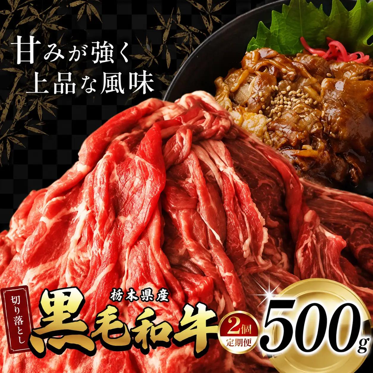 【定期2回】 栃木県産黒毛和牛切り落とし 500g | 霜降り 和牛 切り落とし とろける 品質 柔らかく 銘柄牛 美味しい おいしい 特産品 ふるさと 納税 栃木県 那珂川町 送料無料