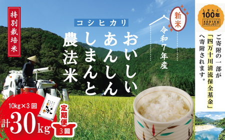 令和7年産 3回 定期便 おいしい・あんしん・しまんとのお米 しまんと 農法米 コシヒカリ 10kg （5kg×2袋）×3回（計30kg） こしひかり 2025年 精米 白米 米 おこめ コメ ご飯 ごはん 高知 四万十 しまんと 25-1002