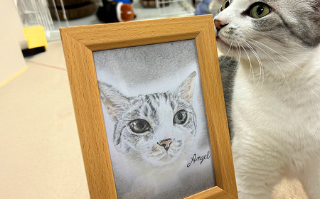 【うちの子似顔絵オーダーメイド】似顔絵の原画とピンバッジ4個セット　195P7801