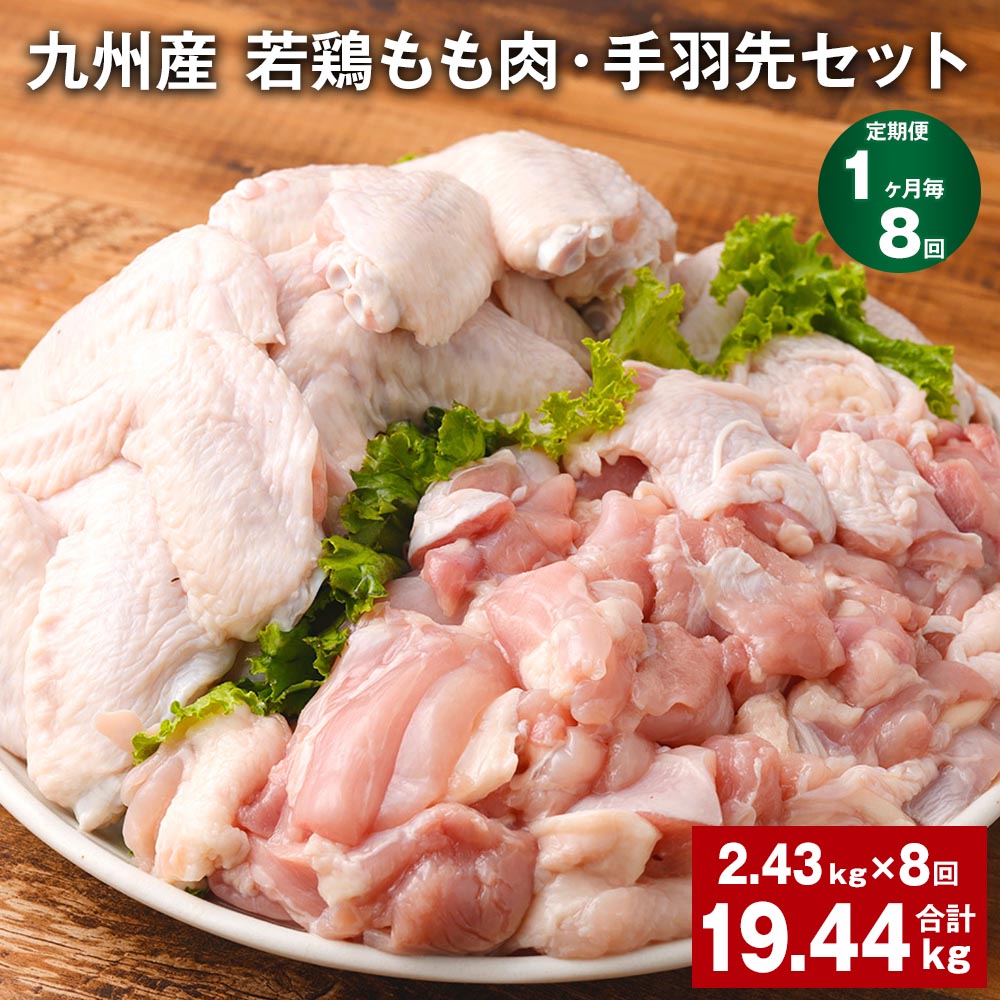 【ふるさと納税】【定期便】【1ヶ月毎8回】九州産 若鶏もも肉・手羽先セット 計19.44kg（2.43kg×8回）鶏肉 肉 鶏 手羽 唐揚げ 詰め合わせ セット 冷凍 九州 国産 熊本県 菊池市 送料無料《お申し込みの翌月から出荷》