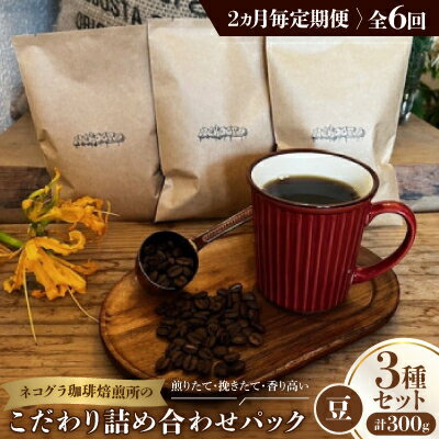【ふるさと納税】【2ヵ月毎定期便】《豆3種計300g》ネコグラ珈琲焙煎所の煎りたて挽きたてコーヒーセット全6回【4064370】