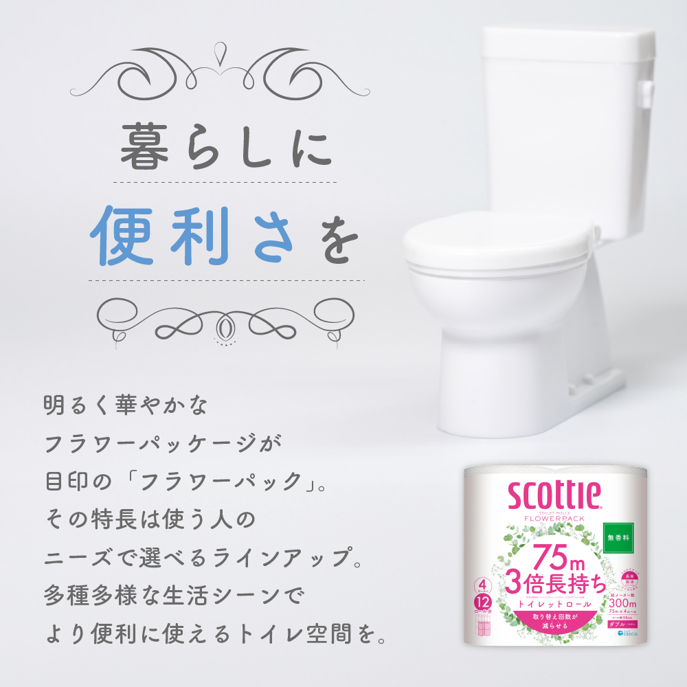 トイレットペーパー ダブル 3倍 長持ち 4ロール入×6パック スコッティ フラワーパック 無香料 トイレット ペーパー トイペ セット 節約 日用品 日用雑貨 消耗品 備蓄 備蓄品 備蓄用 防災 防
