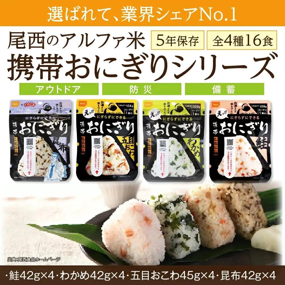 非常食 携帯おにぎり 16個入 保存食 防災 アルファ米 尾西食品 登山