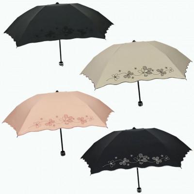 ふるさと納税 田原本町 レディース 晴雨兼用3つ折り傘 遮光 クローバー刺繍 スカラ刺繍 581503 ブラック×ベージュ |  | 01