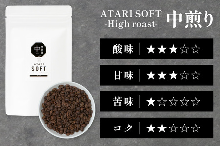 【定期便6回】【豆タイプ】珈琲屋 中-ATARI- SOFT (中煎り) -High roast- 100g×3袋×6回【徳島県 那賀町 自家焙煎 コーヒー 珈琲 ブレンド コーヒー豆 珈琲豆 豆 ス