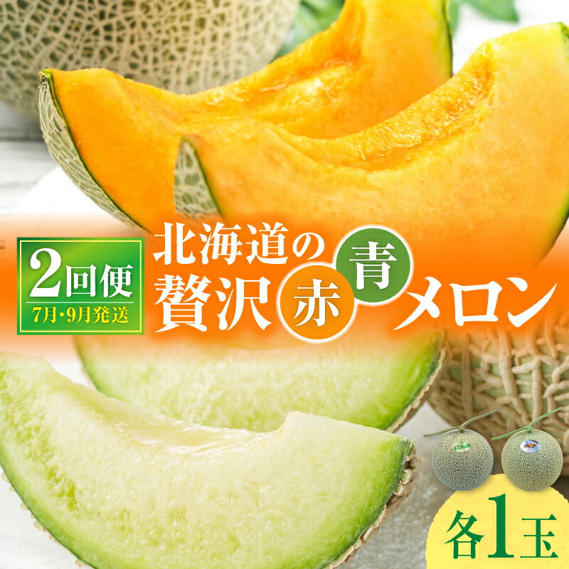 【ふるさと納税】【 7月青肉・9月赤肉発送】北海道の贅沢　暑寒メロン 署寒レッド 食べ比べ 2回便 【各1玉づつ】メロン 定期便 食べ比べ 先行予約 北海道 赤肉 青肉 糖度 14度以上 2026年 7月 9月 ブランドメロン 雨竜町 送料無料