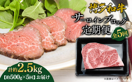 博多和牛 サーロインブロック 定期便全5回 計約2.5kg 博多和牛 肉 お肉 和牛 牛肉 国産 ステーキ サーロインステーキ ブロック 福岡県 八女市 072-T137