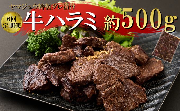 ヤマジュウの特製タレ漬け！牛ハラミ肉５００ｇ【６回定期便】 頒布会