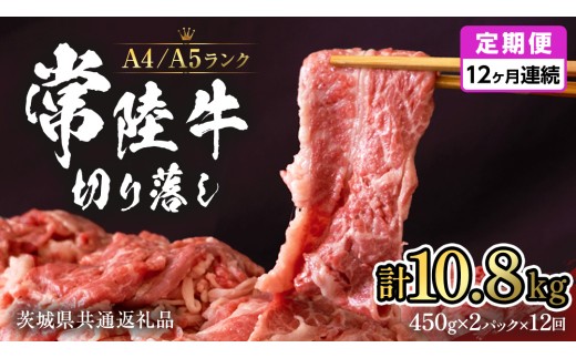 常陸牛 切り落とし 900g (450g×2袋) × 12回 定期便 牛肉 国産牛 和牛 切落し お肉 A4ランク A5ランク ブランド牛 切り落し すき焼き 小分け 【 12ヶ月 定期便 】（茨城県