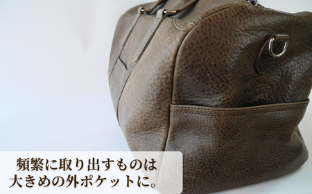 革職人がつくる ボストンバッグ グレー|埼玉県 草加市 ハンドメイド 手縫い 革職人 ボストンバッグ ボストン 旅行かばん ゴルフ おしゃれ ベジタブルタンニンなめし イタリアンレザー バケッタ800