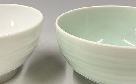 中仙窯 有田焼 白磁・青白磁飯碗セット お茶碗 夫婦茶碗 ペア （中尾純作） お茶碗 おちゃわん 食器 器  30000円 3万円 A30-658