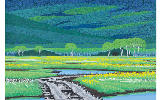 「夏輝花」 クリーム額 【埼玉県 東松山市 版画 額付 小川手漉和紙 日本版画会 小暮真望 芸術 美術 風景 自然 送料無料 バージョン 美しい ギャラリー アーティスト アート ART 芸術 デザイ