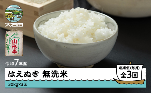 米 令和7年産 はえぬき 無洗米 90kg 30kg×3回 毎月定期便 【5月下旬・6月下旬・7月下旬発送】  山形県産 東北 ap-hamxa30x3-tm5to7s