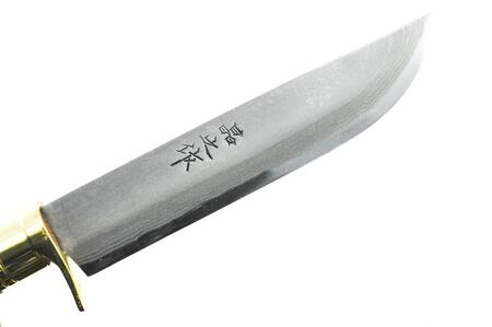 土佐鍛 ダマスカス山遊鉈【山桜チェッカー柄／皮ケース(黒)】