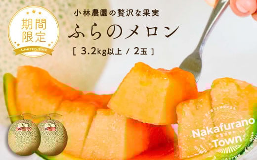 【2025年発送】中富良野産　赤肉メロン（3.2kg～4.0kg）　2玉
