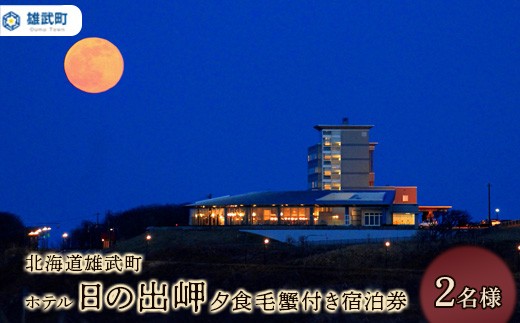 
                  北海道雄武町 ホテル日の出岬・夕食毛蟹付き宿泊券（2名様） | ペア宿泊券 1泊2食 夕朝食付 夕食毛ガニ付き 温泉宿 天然温泉 貸切展望温泉 オホーツク温泉 オーシャンフロント 海の見えるホテル 和室またはツイン洋室 展望風呂 露天風呂 サウナ 北海道旅行 道北旅行 オホーツク旅行 旅行券 宿泊施設利用券 宿泊チケット お取り寄せ 北海道 雄武町 雄武【20006BA0101】
                